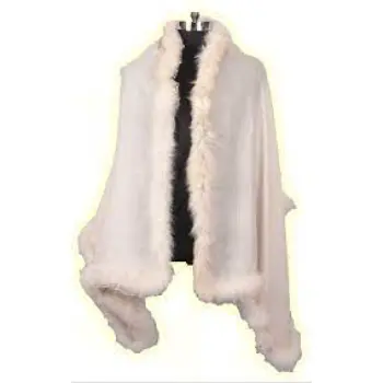 Female Cashmere Trim Faux Fur Shawl 